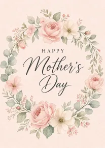 Soft Pink Floral Wreath Happy Mother's Day Watercolor Greeting Card