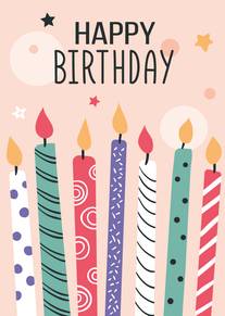 Happy Birthday Candle Card with Colorful Pastel Party Candles Design