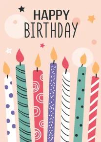Happy Birthday Candle Card with Colorful Pastel Party Candles Design