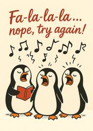Funny Christmas Card with Singing Penguins and Humorous Text
