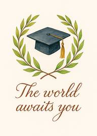 Elegant Graduation Card with Laurel Wreath and Cap Design