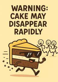 Funny Running Cake Cartoon with Warning Text Birthday Card