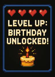 Pixel Art Birthday Card Level Up Birthday Unlocked with Cake