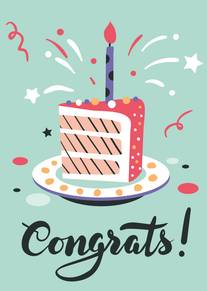 Mint Cake Slice with Candle and Congrats Celebration Card Design