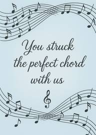 Musical appreciation card with perfect chord message and notes