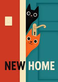 Cute Cats Peeking Around Door New Home Card Design