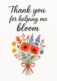 Thank You Card with Colorful Floral Bouquet and Elegant Script