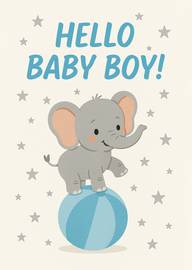 Cute Baby Elephant Balancing on Blue Ball with Stars