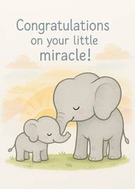 Cute elephant illustration congratulating on new baby arrival