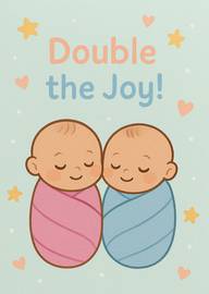 Cute Twin Babies Wrapped in Pink and Blue with Joyful Message