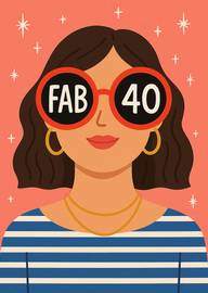 Stylish woman wearing fab 40 glasses celebrating 40th birthday