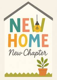 New Home Card with Colorful Letters and Plant Illustration