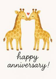 Cute giraffes with heart happy anniversary greeting card