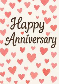 Happy Anniversary Card with Red Hearts and Elegant Script Text