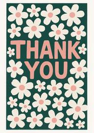Thank You Card with Pink Flowers on Dark Green Background