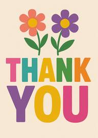 Bright colorful thank you card with two cheerful flowers