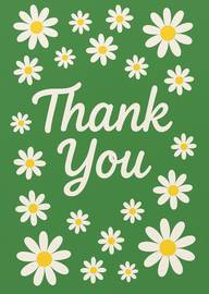 Green Thank You Card with White Daisies and Yellow Centers