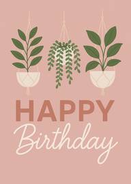 Elegant Hanging Plants Birthday Card with Warm Pink Background