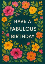 Floral Birthday Card with Colorful Flowers and Elegant Text