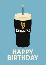 Birthday card with Guinness pint and candle on blue background