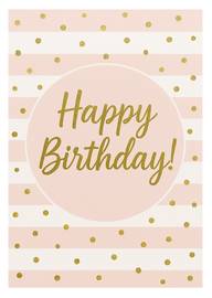 Elegant Pink and Gold Happy Birthday Card with Polka Dots