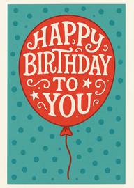 Red Balloon with Happy Birthday to You Text on Blue Polka Dot Background