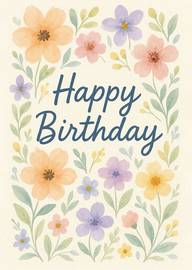 Watercolor Floral Happy Birthday Card with Colorful Flowers