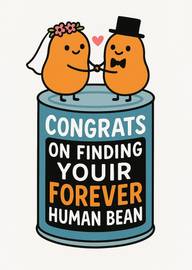 Cute Wedding Card with Beans on Can and Heart