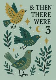 Three Birds with Leaves and Stars on Green Background