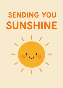 Cute smiling sun with Sending You Sunshine text on a cream background.