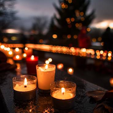Photograph of a candle vigil, symbolizing remembrance and loss