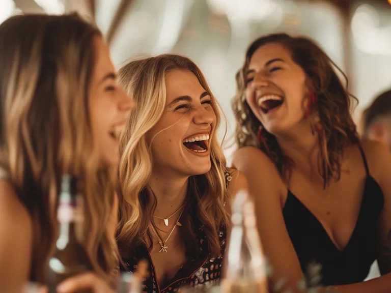 Group of friends laughing together at a birthday party