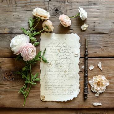 Handwritten Wedding Card with Flowers
