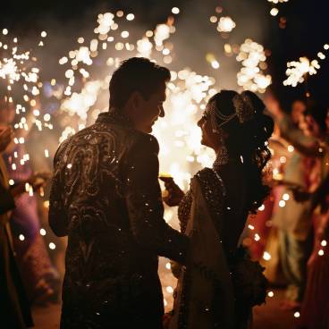 Exciting night time wedding celebration Hindu