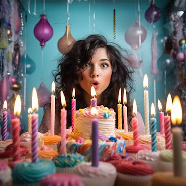 Woman blowing out candles on her birthday