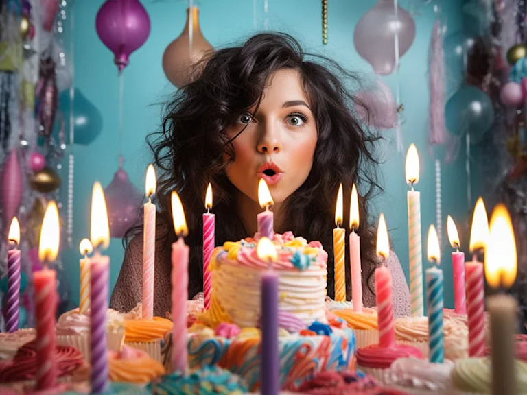 Woman blowing out candles on her birthday
