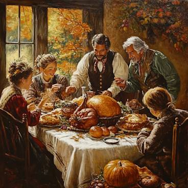 Oil Painting of a Thanksgiving Turkey Carving Scene