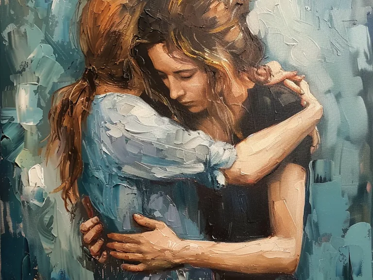 Comforting hug between friends