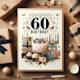 A stylish and tasteful 60th birthday card on a wooden table surrounded by gifts