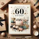 A stylish and tasteful 60th birthday card on a wooden table surrounded by gifts