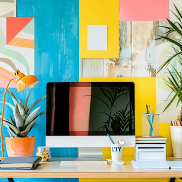 A colorful welcome card on a new starter's desk