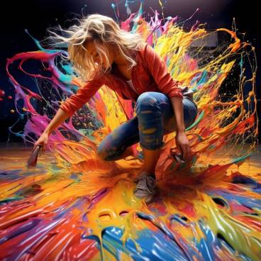 Woman posing in multicoloured paint