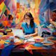 Woman at work - boost employee engagement with greeting cards