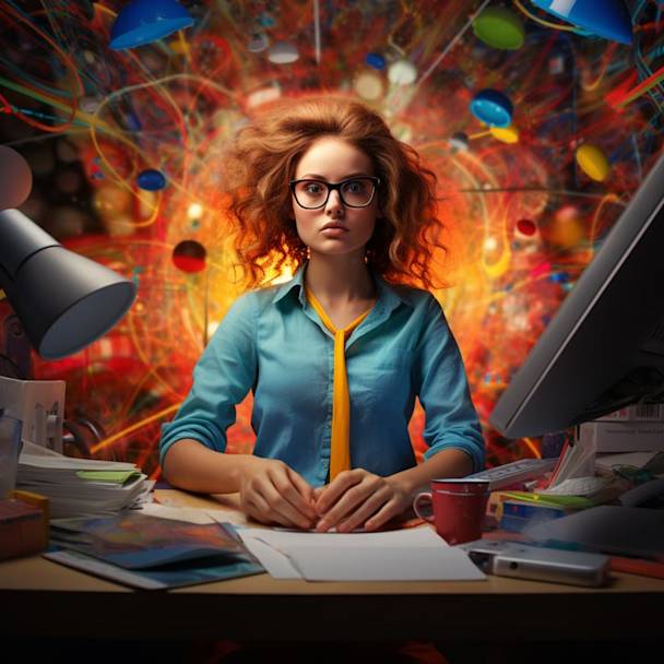 Woman looking frazzled, choosing the right free ecard