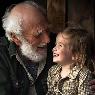 A grandfather and granddaughter sharing a laugh, showcasing the special bond and timeless memories created between generations.