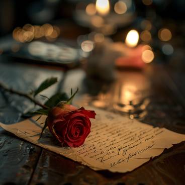 A heartfelt note and a single rose on a table, symbolizing a sincere apology and the hope for forgiveness.