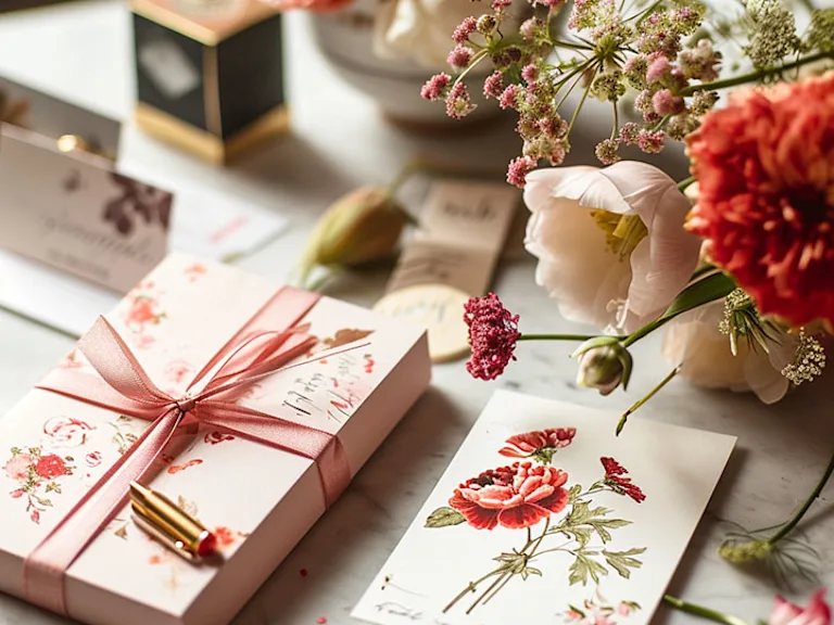 A personalized thank-you card paired with thoughtful keepsakes.
