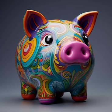 Multi colored piggy bank