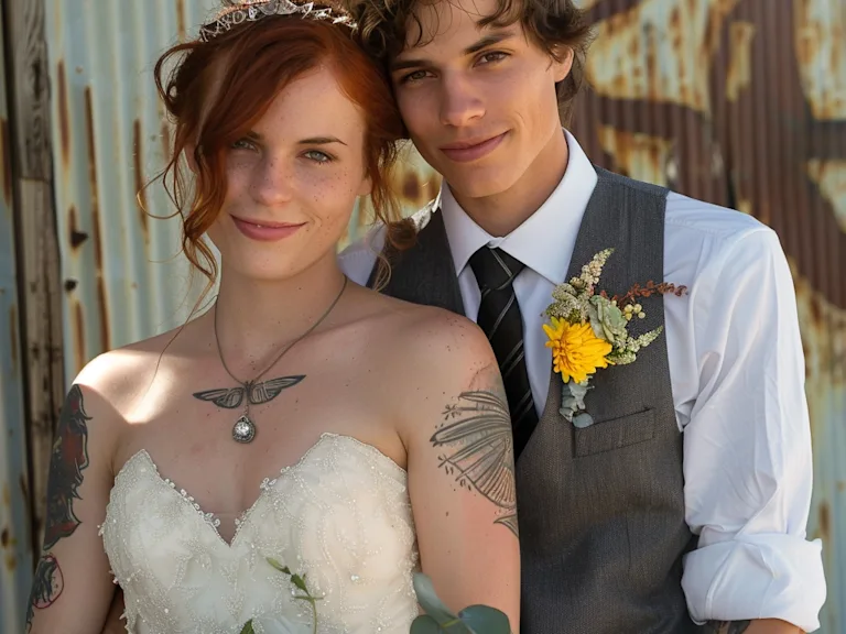 Couple celebrating their wedding trendy young adults