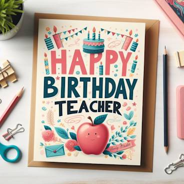 Birthday card for a teacher with the words Happy Birthday Teacher